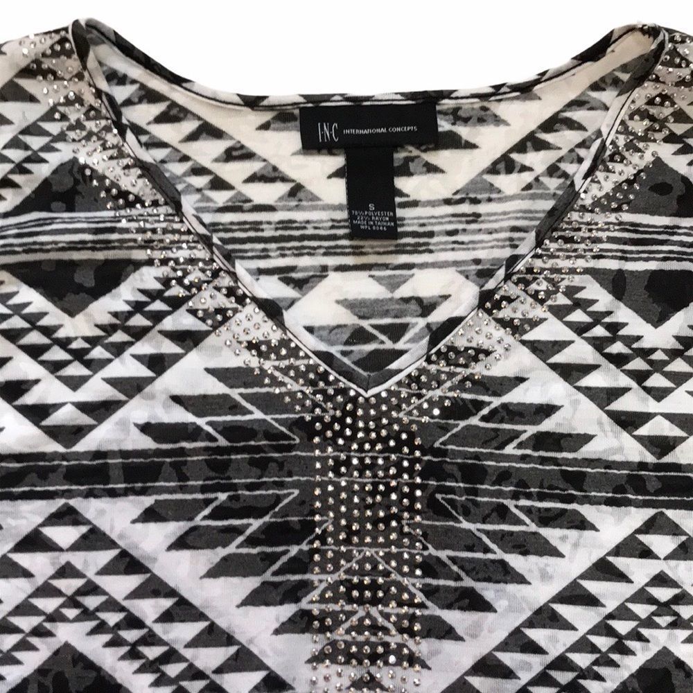 INC Cold Shoulder Aztec Print Rhinestone Tee - Picture 5 of 11